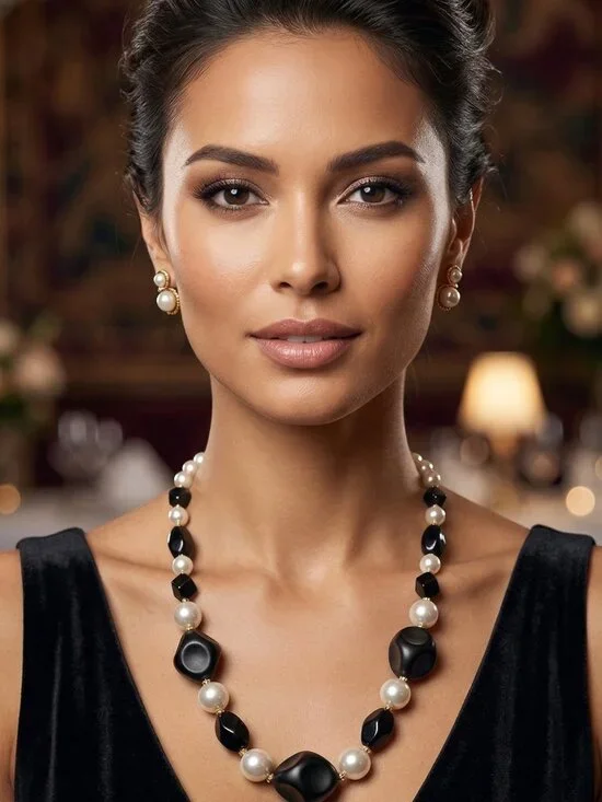Black Onyx & Pearl Necklace - Picture 3 of 5